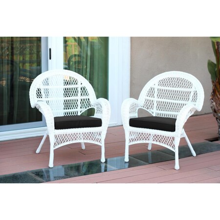 Jeco W00209-C-2-FS017-CS White Wicker Chair with Black Cushion, 2PK W00209-C_2-FS017-CS